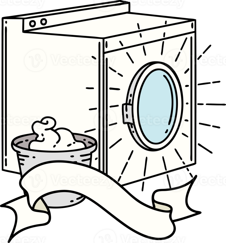 scroll banner with tattoo style washing machine png