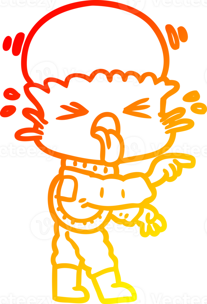 warm gradient line drawing of a weird cartoon alien pointing png