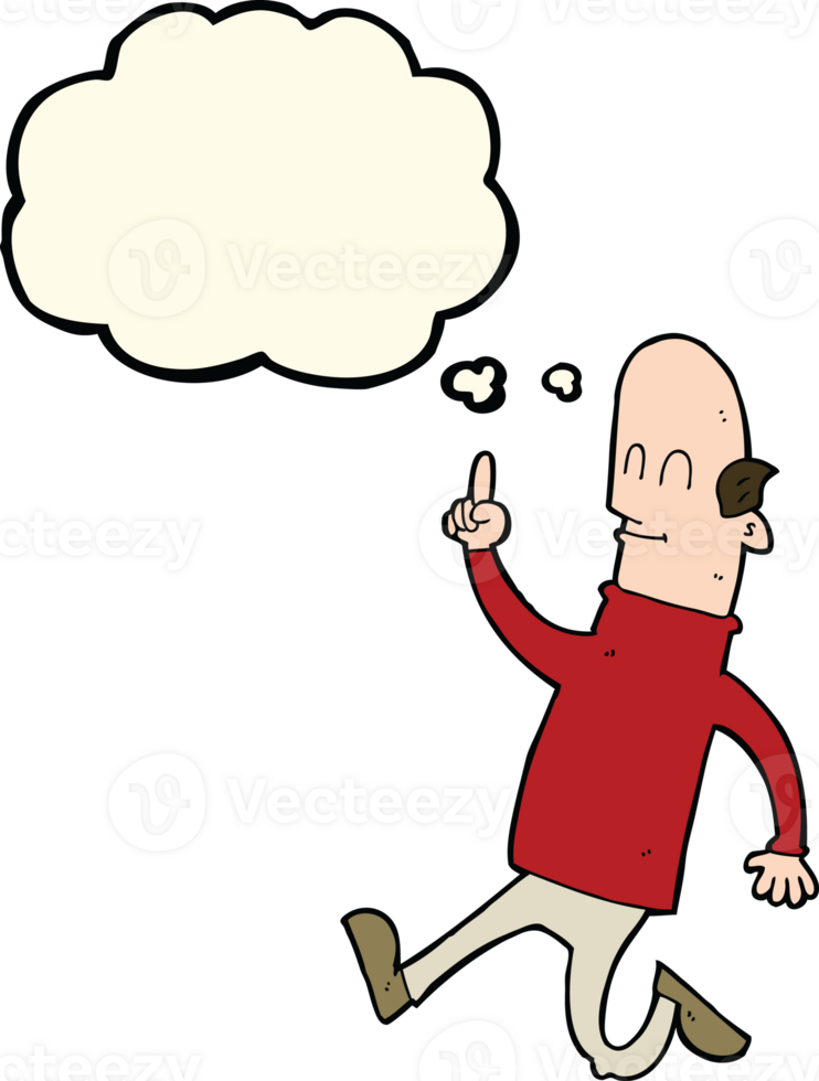 cartoon bald man with idea with thought bubble png
