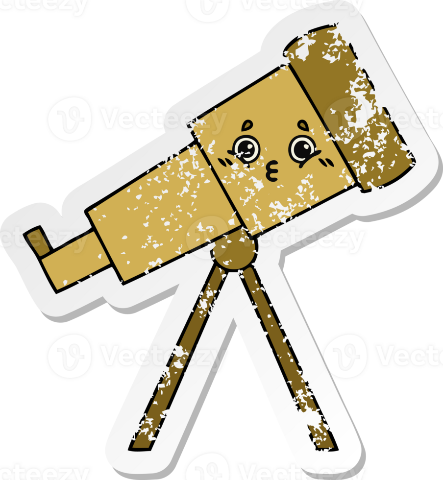 distressed sticker of a cute cartoon telescope png