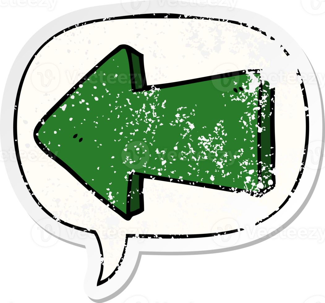 cartoon pointing arrow with speech bubble distressed distressed old sticker png