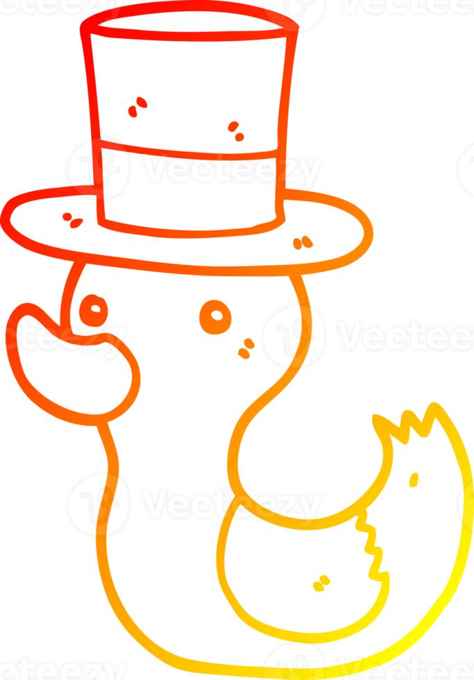 warm gradient line drawing of a cartoon duck wearing top hat png