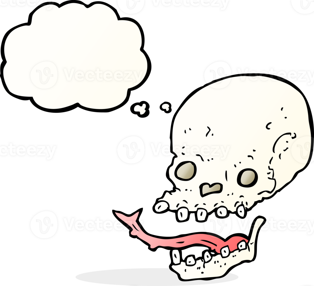 cartoon spooky skull with thought bubble png