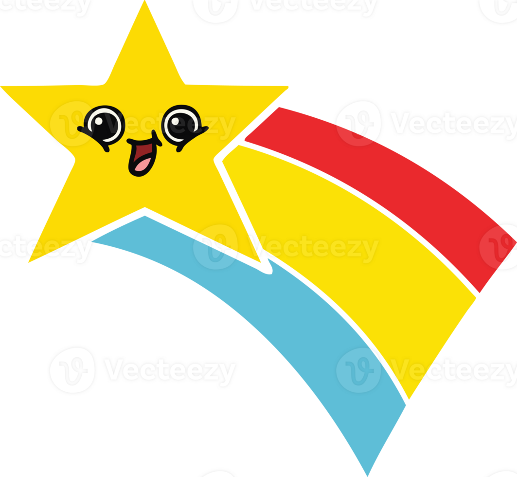 flat color retro cartoon of a shooting rainbow star png