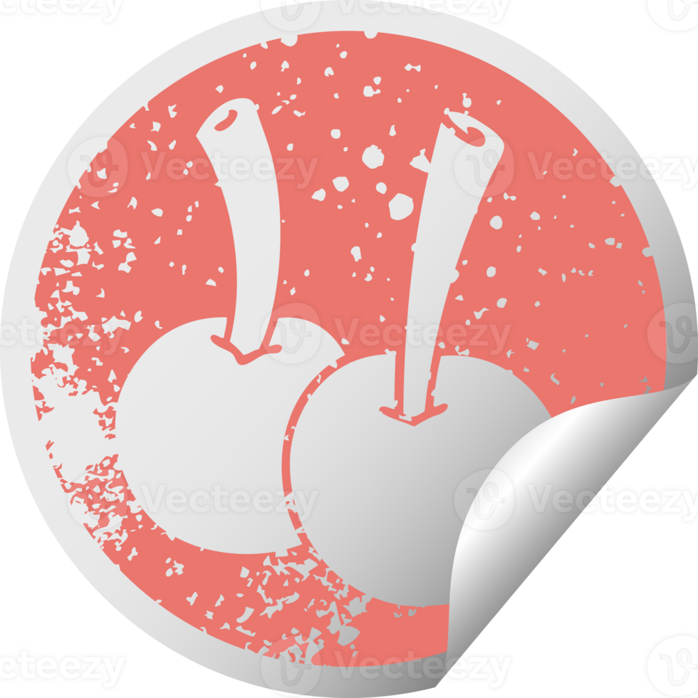 distressed circular peeling sticker quirky symbol cherries png