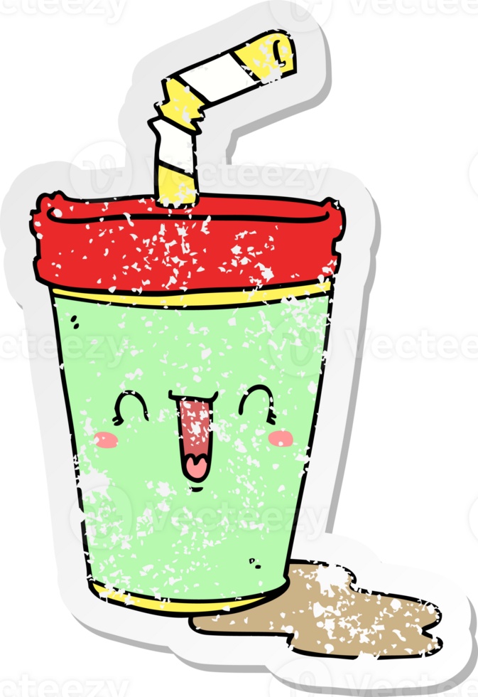 distressed sticker of a cute cartoon soda png