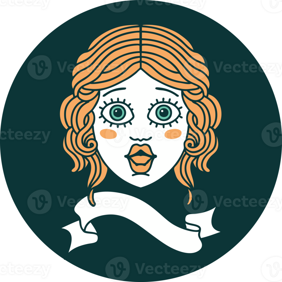 tattoo style icon with banner of female face png
