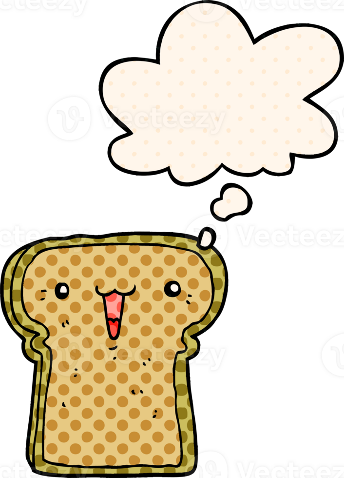 cute cartoon toast with thought bubble in comic book style png