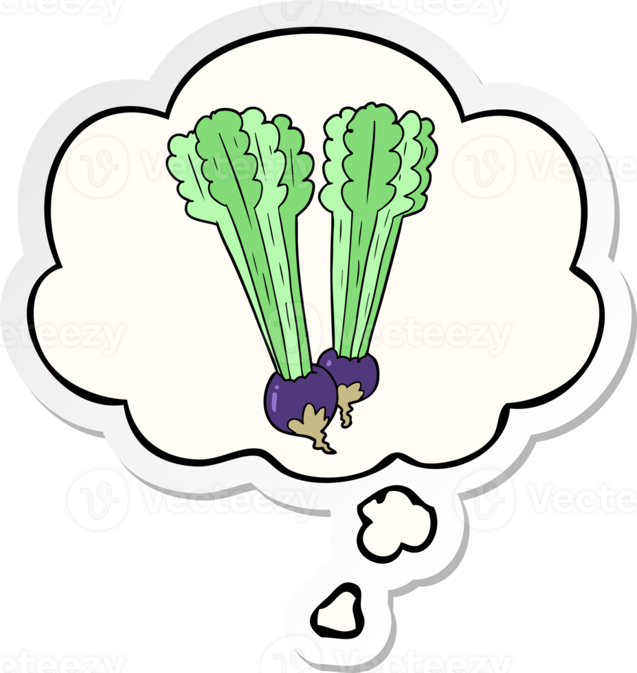 cartoon beetroot with thought bubble as a printed sticker png