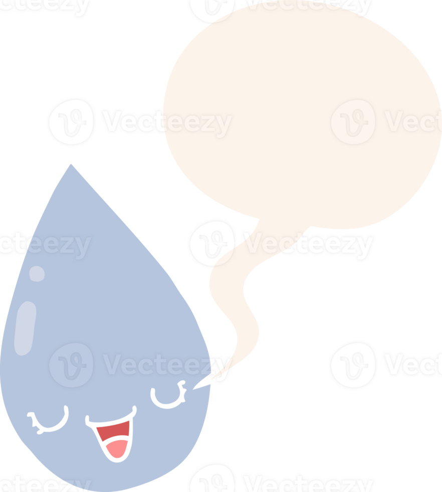 cartoon raindrop with speech bubble in retro style png