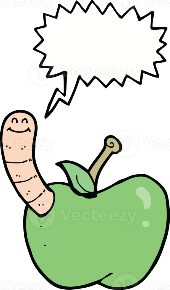 cartoon apple with worm with speech bubble png
