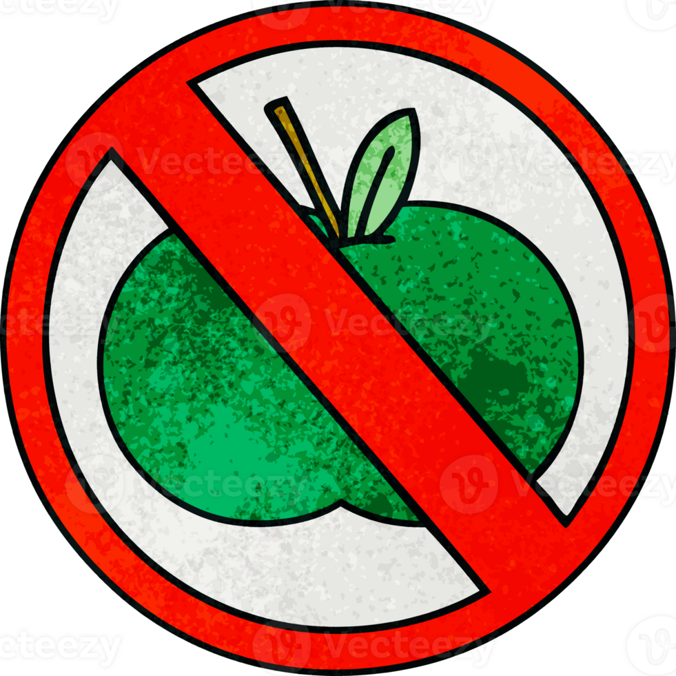 retro grunge texture cartoon of a no fruit allowed sign png