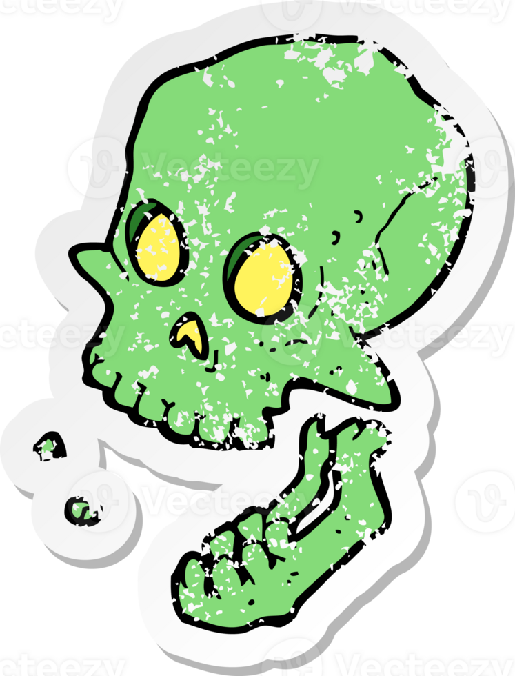 retro distressed sticker of a cartoon laughing skull png