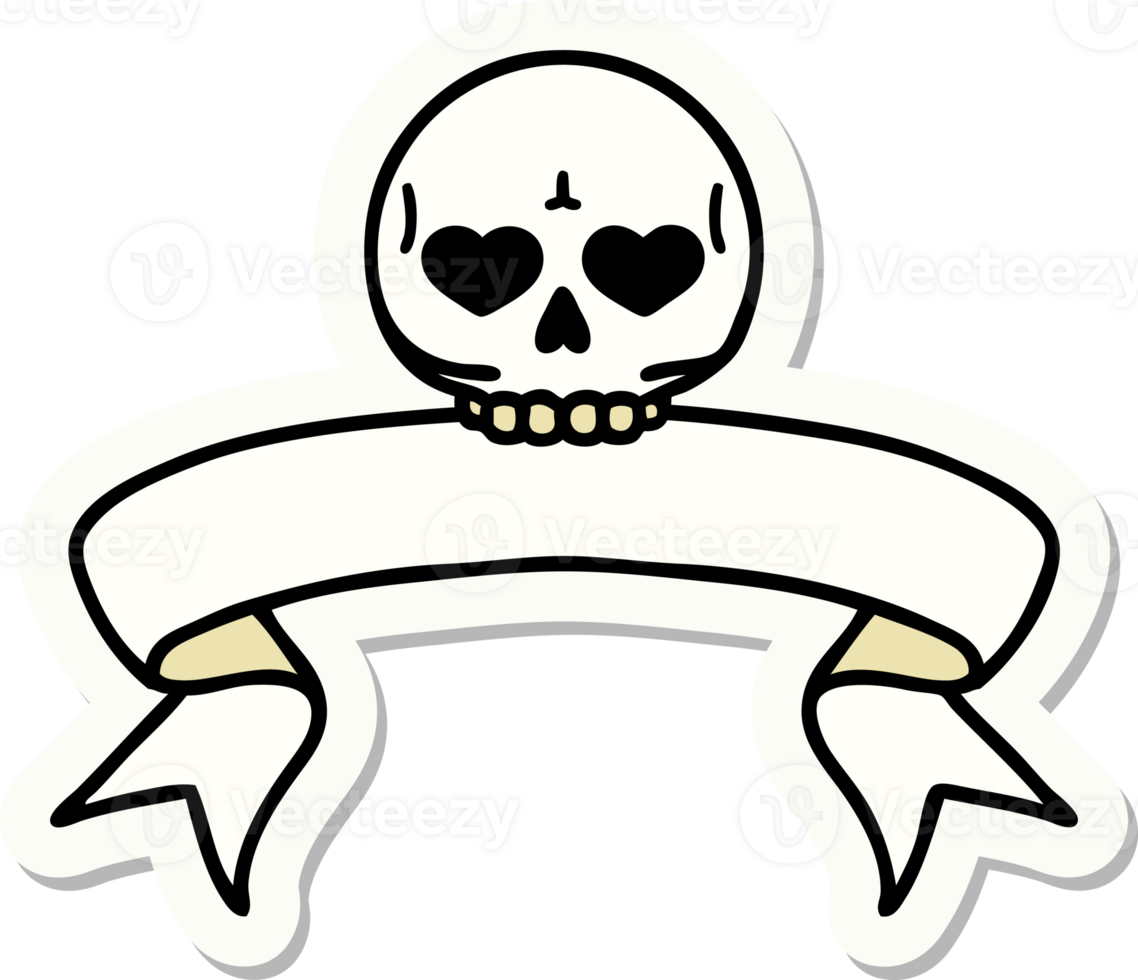 tattoo style sticker with banner of a skull png
