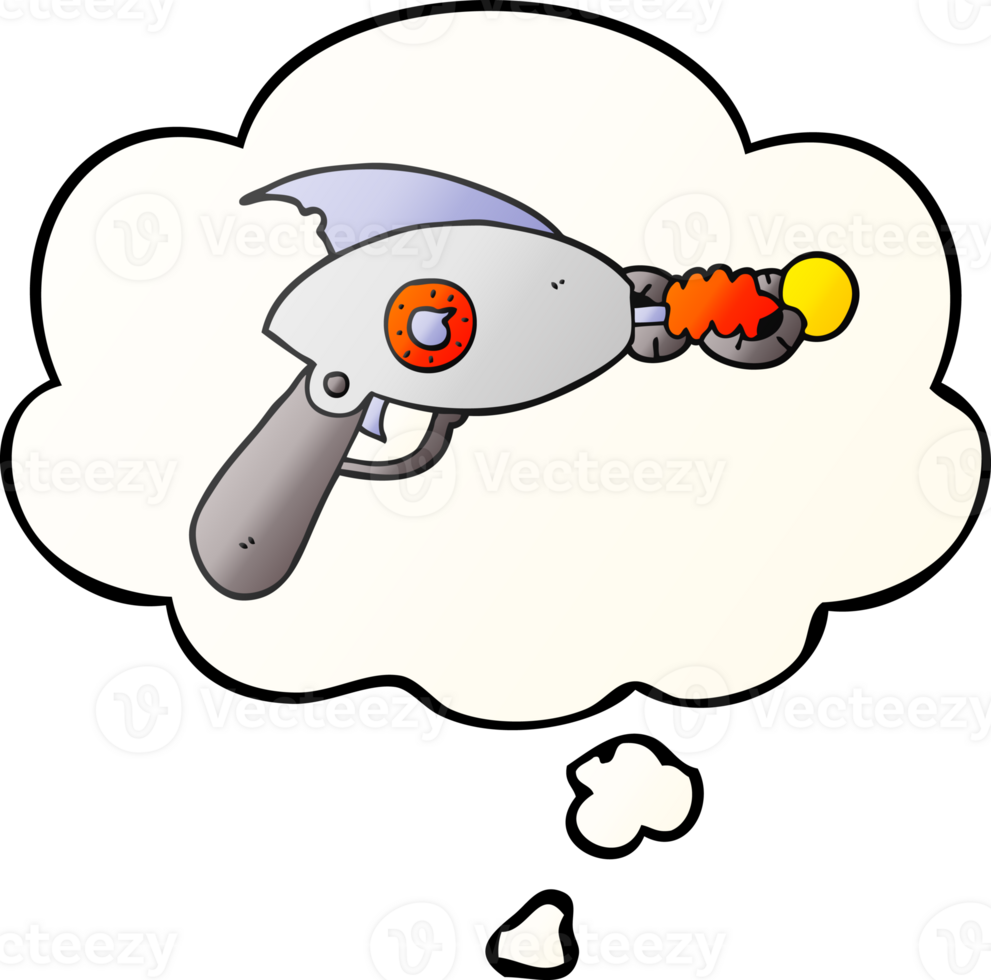 cartoon ray gun with thought bubble in smooth gradient style png
