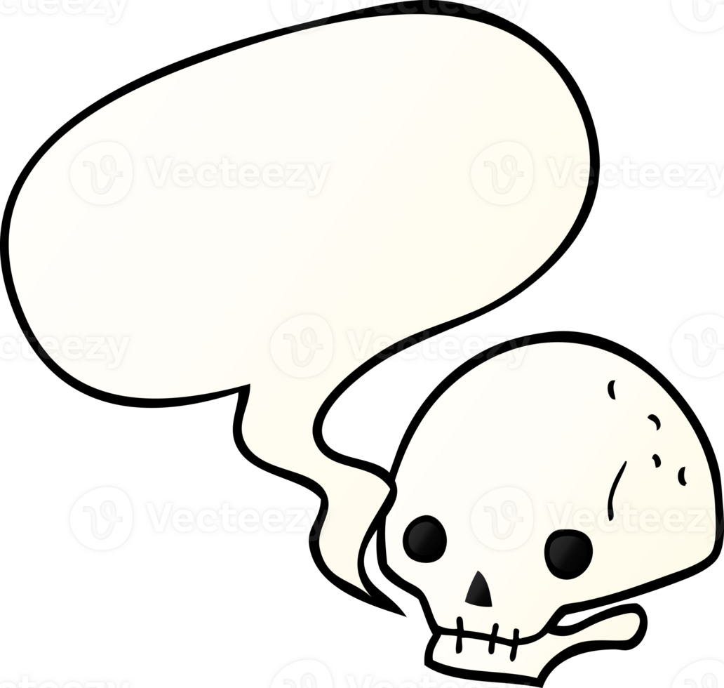 cartoon spooky skull with speech bubble in smooth gradient style png