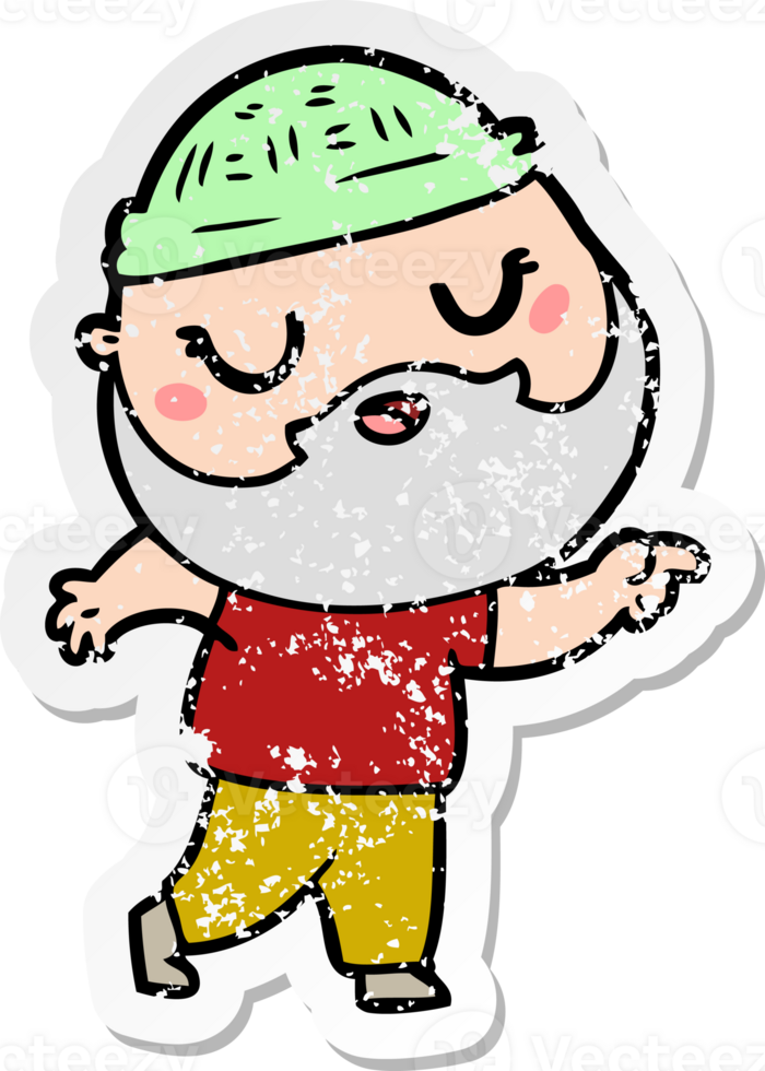 distressed sticker of a cartoon man with beard png