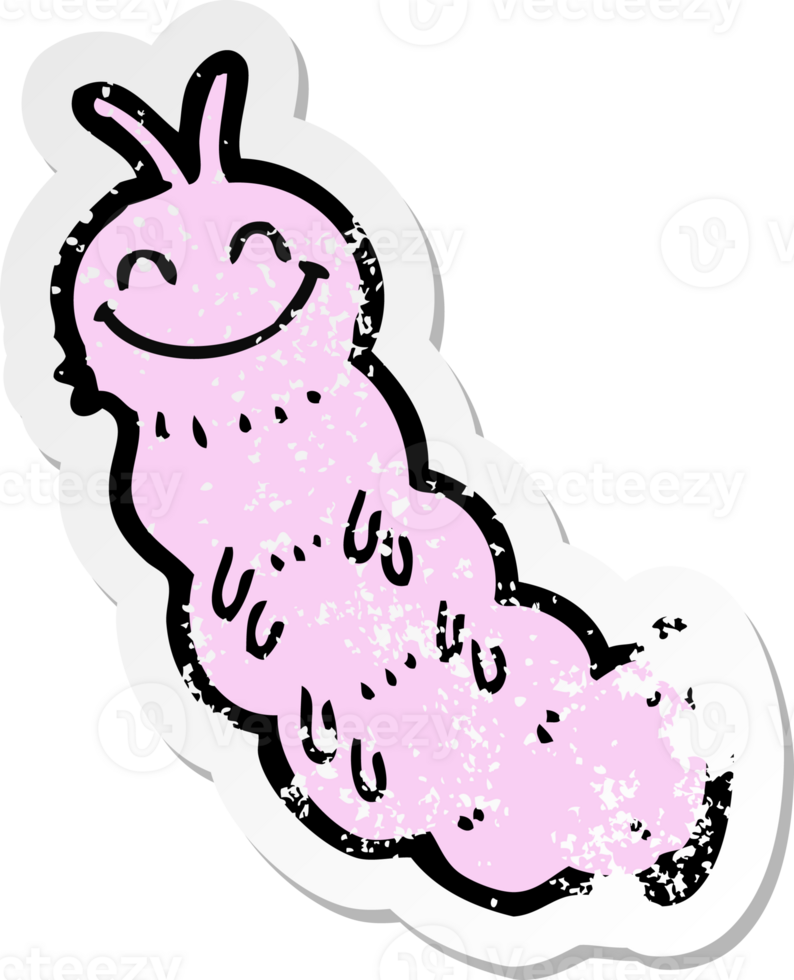 retro distressed sticker of a cartoon caterpillar png