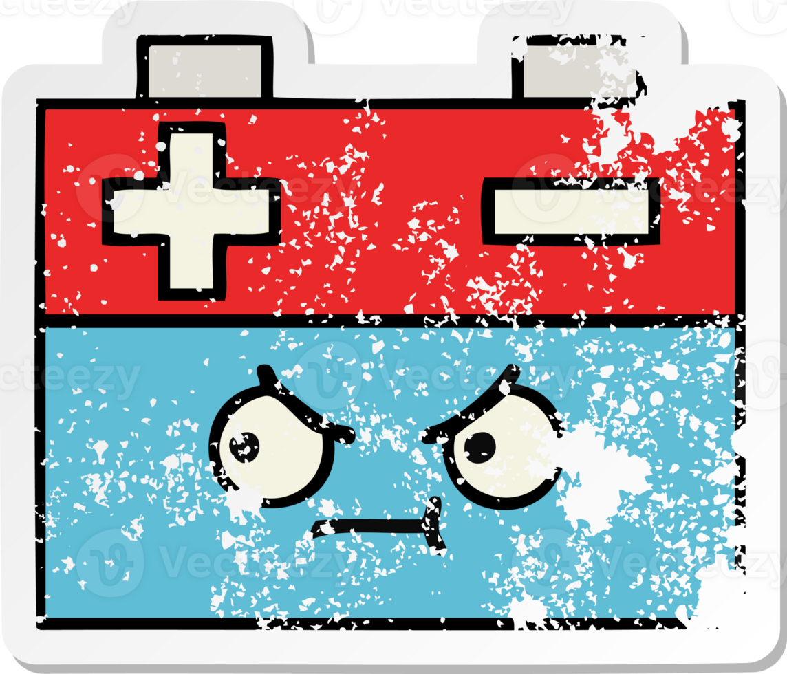 distressed sticker of a cute cartoon car battery png