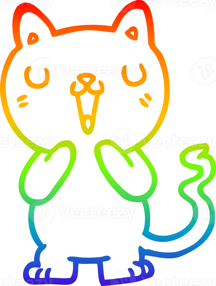 rainbow gradient line drawing of a cartoon cat png