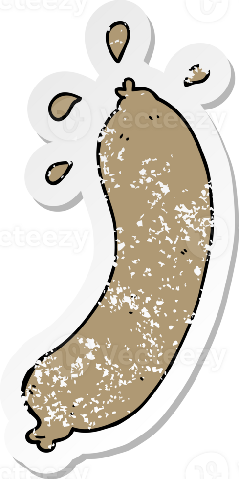 distressed sticker of a cartoon sausage png