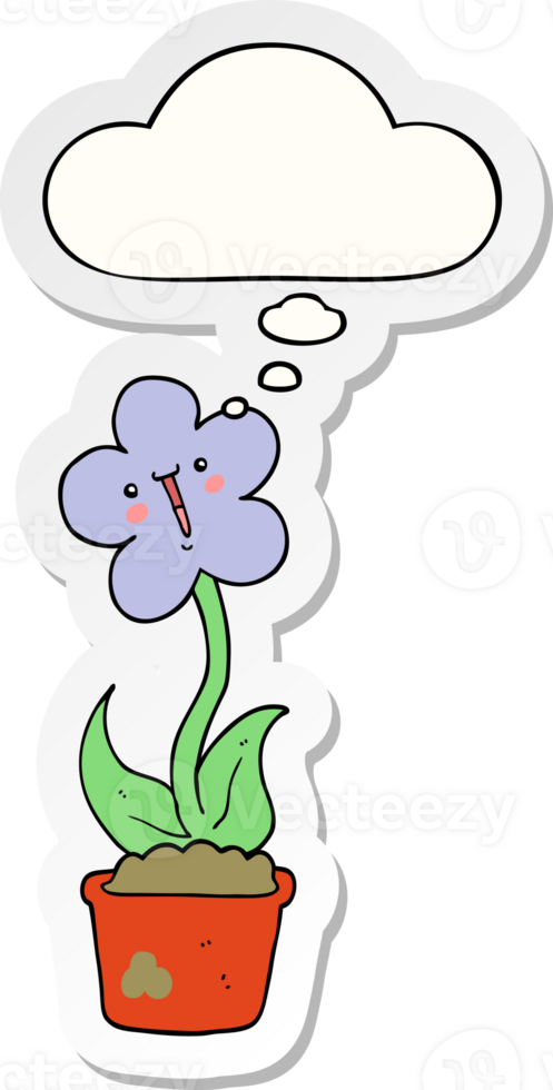 cute cartoon flower with thought bubble as a printed sticker png