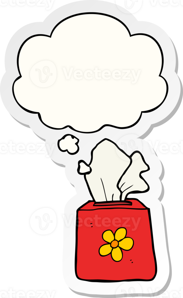 cartoon tissue box with thought bubble as a printed sticker png