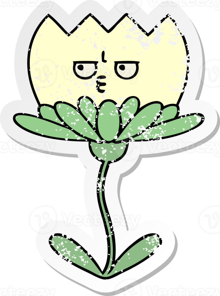 distressed sticker of a cute cartoon flower png