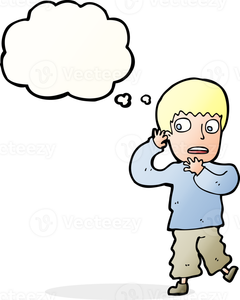 cartoon frightened boy with thought bubble png