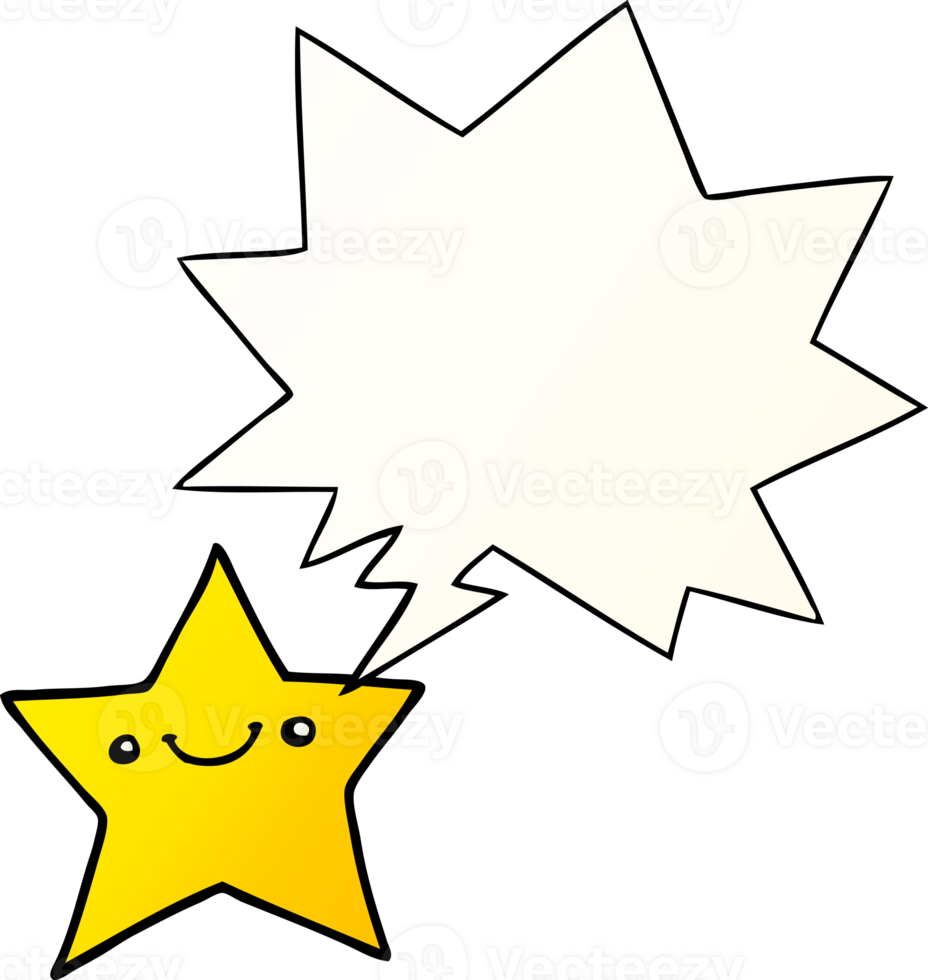 happy cartoon star with speech bubble in smooth gradient style png
