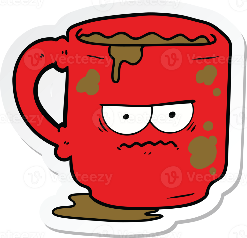 sticker of a cartoon dirty office mug png