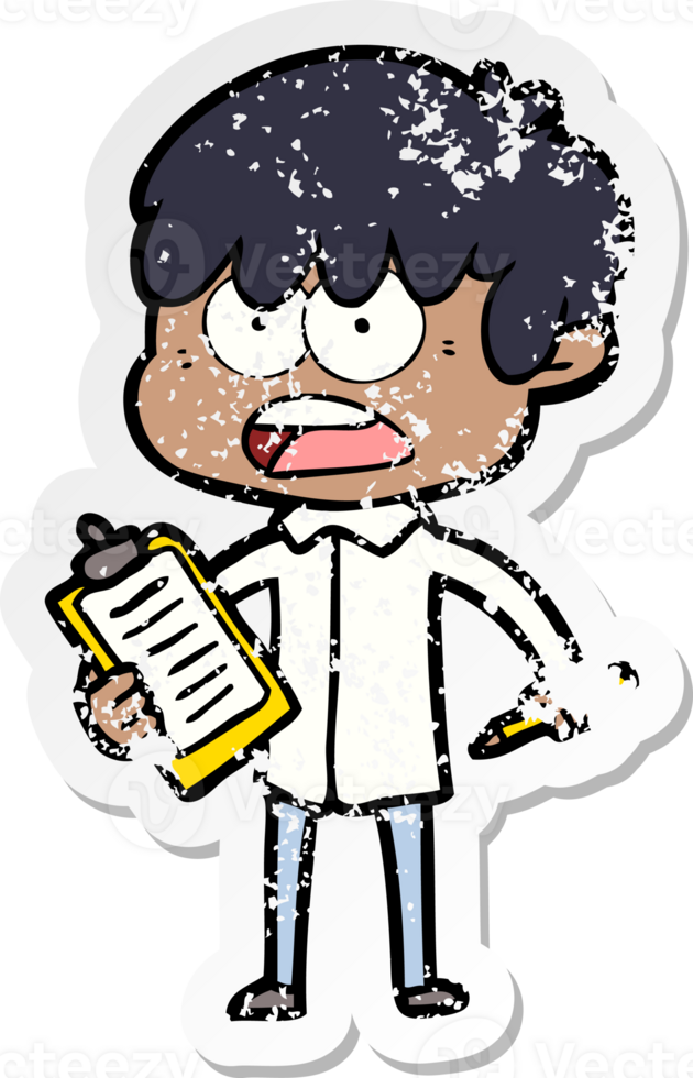 distressed sticker of a worried cartoon boy png