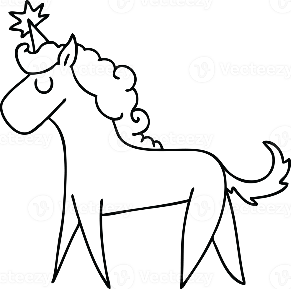 line drawing quirky cartoon unicorn png