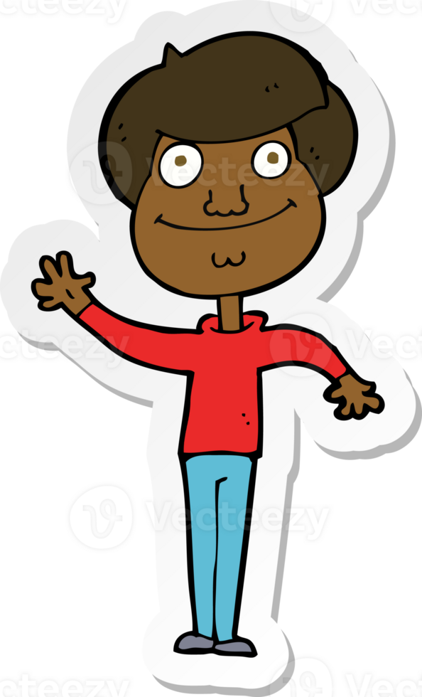 sticker of a cartoon happy man waving png