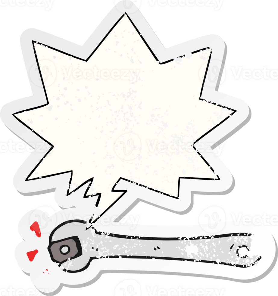 cartoon spanner turning nut with speech bubble distressed distressed old sticker png