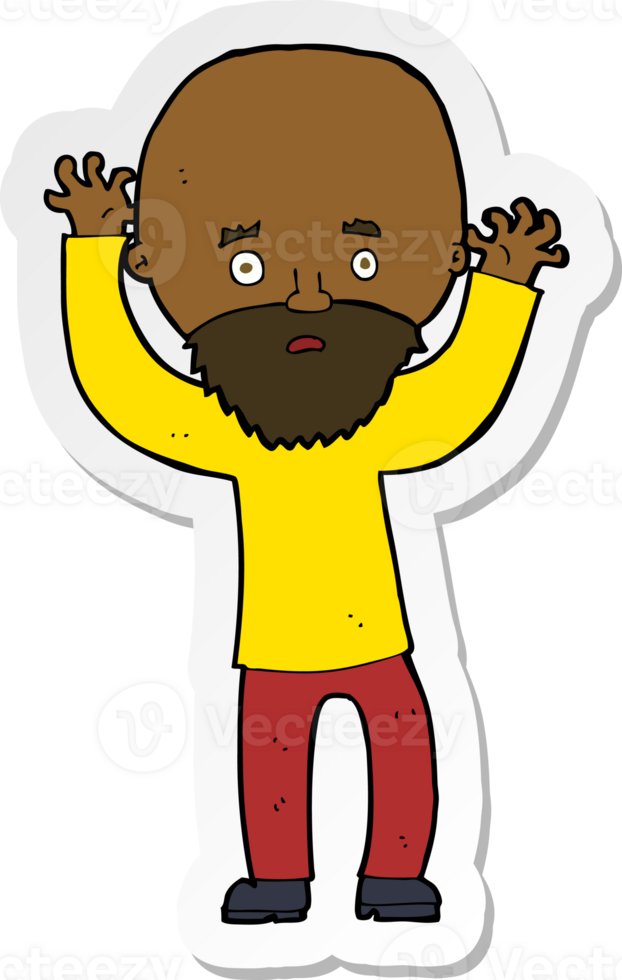sticker of a cartoon bearded man panicking png