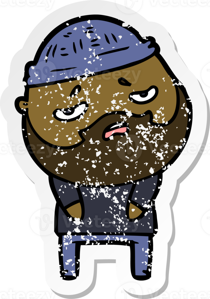 distressed sticker of a cartoon worried man with beard png