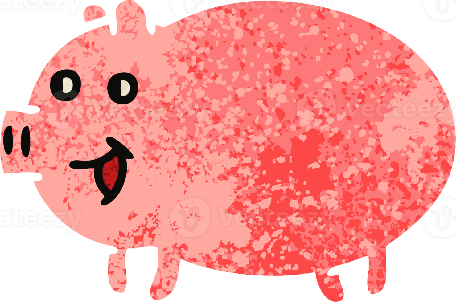 retro illustration style cartoon pig png