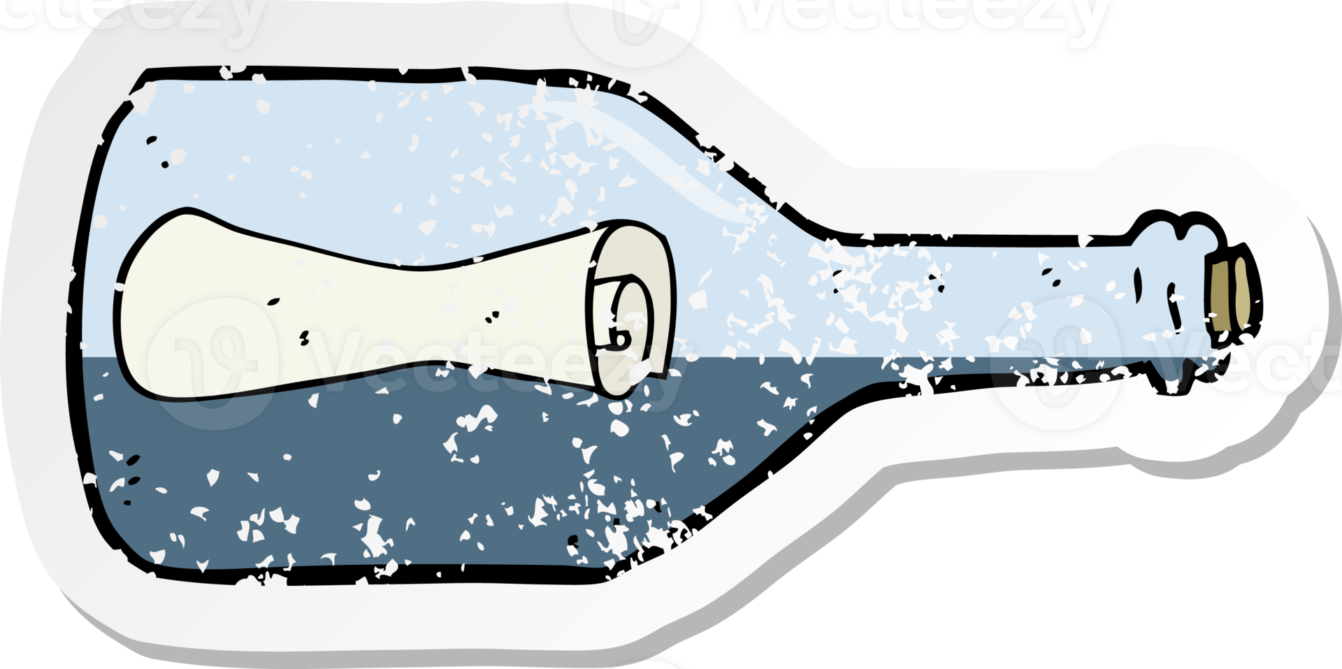 retro distressed sticker of a message in a bottle cartoon png