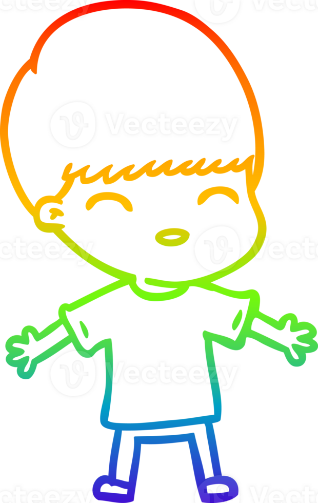 rainbow gradient line drawing happy cartoon boy png