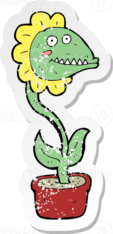 retro distressed sticker of a cartoon monster plant png