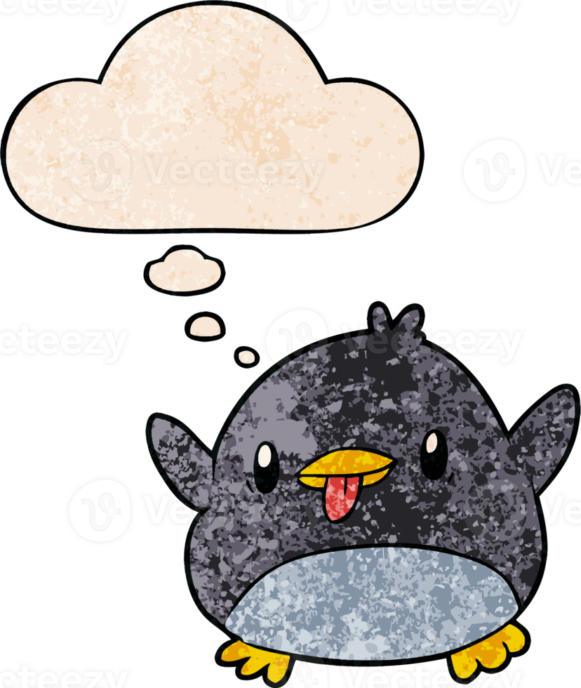 cute cartoon penguin and thought bubble in grunge texture pattern style png