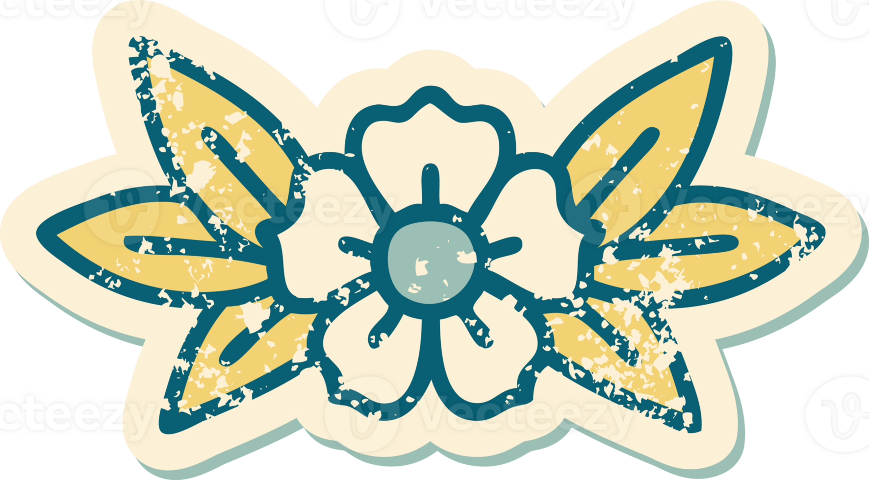 distressed sticker tattoo style icon of a flower png