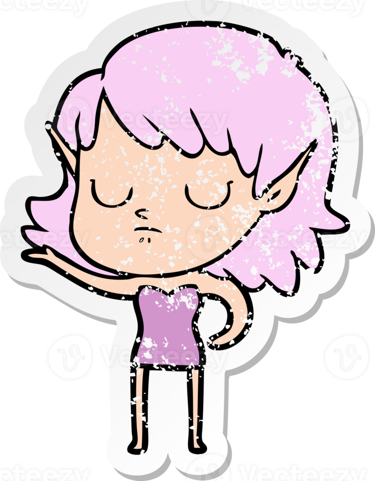 distressed sticker of a cartoon elf girl png