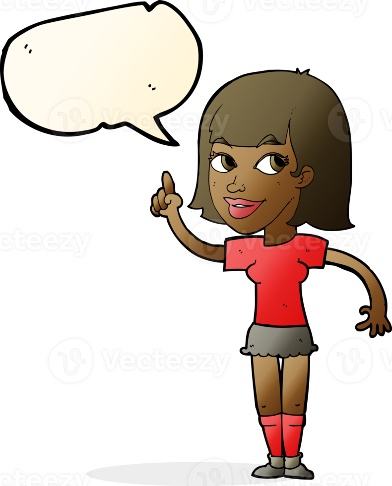 cartoon pretty girl with idea with speech bubble png