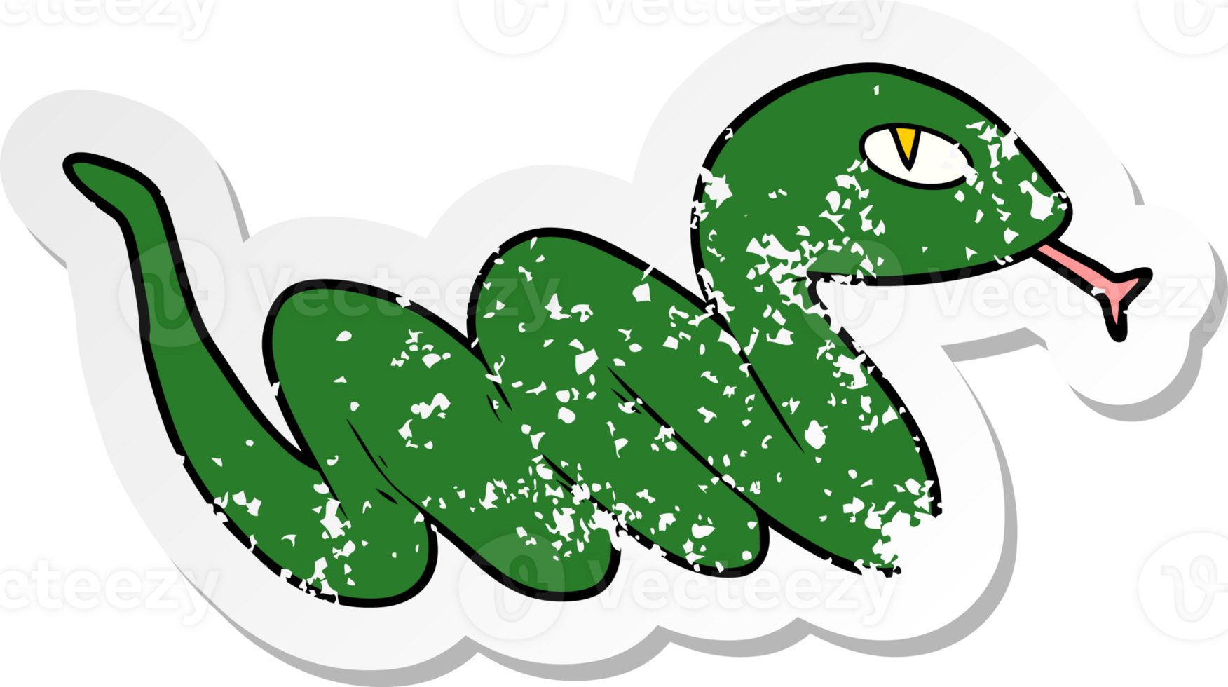 distressed sticker of a cartoon slithering snake png
