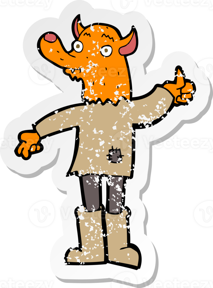 retro distressed sticker of a cartoon fox man png