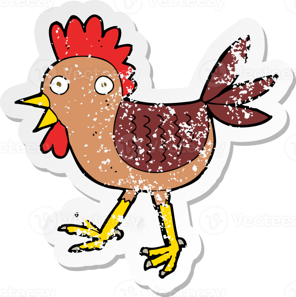 retro distressed sticker of a funny cartoon chicken png