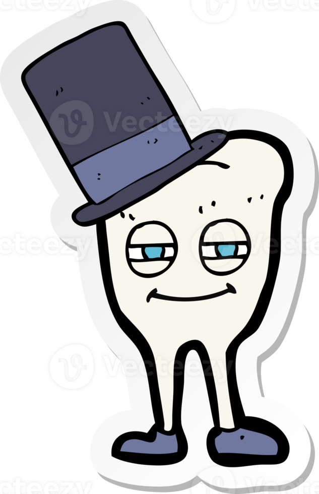 sticker of a cartoon tooth wearing top hat png