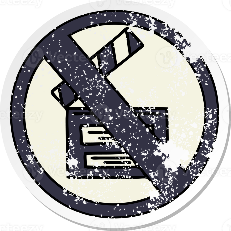distressed sticker of a cute cartoon no directors sign png